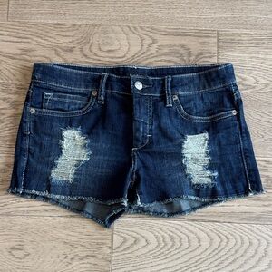 bebe Dark Blue Distressed Jean Shorts with rips